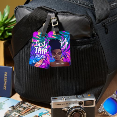 Girls Trip 20XX Tropical Colorful Black Woman Luggage Tag