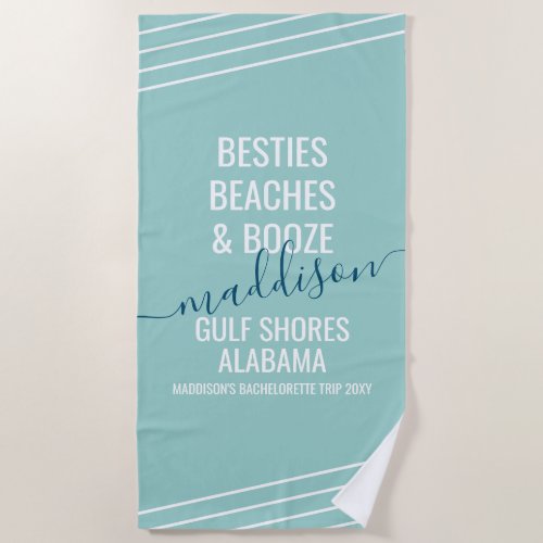 Girls Trip Besties Beaches Booze Editable Text Beach Towel