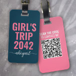 Girl's Trip Blue Pink Calligraphy QR Code Luggage Tag<br><div class="desc">Liven up your luggage with this personalized design that's perfect for travellers. Put your cell phone number into the personalization field to activate the QR code. When someone scans the code it will generate a text right to your phone!</div>