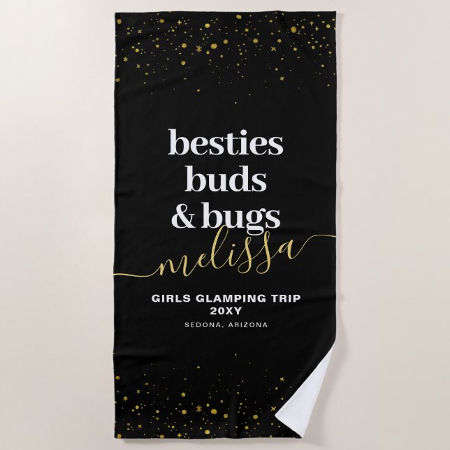 Girls Trip Camping Glamping Personalized Name Beach Towel (Front)