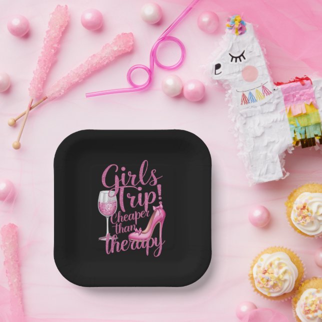 Girls Trip Cheaper Than Therapy Weekend Wine Party Paper Plates (Party)