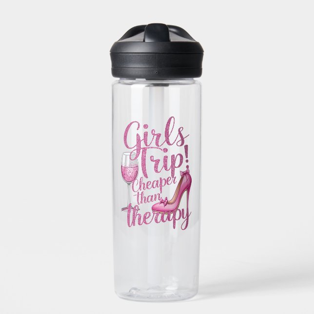 Girls Trip Cheaper Than Therapy Weekend Wine Party Water Bottle (Front)