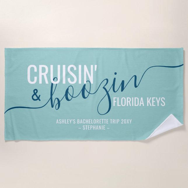 Girls Trip Cruisin Boozin Totally Customizable Beach Towel (Front)