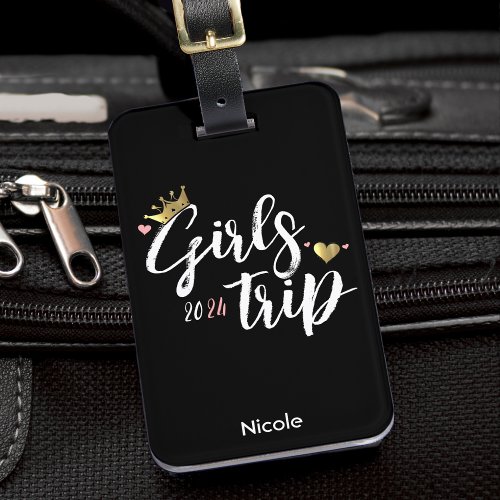 Girls Trip Gold Crown Pink Heart Vacation Luggage Tag