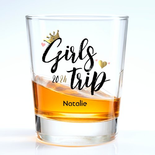 Girls Trip Gold Crown Pink Heart Vacation Shot Glass
