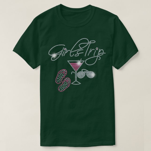 Girls Trip Martini Flip Flops Rhinestone Bling Mom T-Shirt (Design Front)