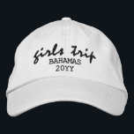 Girls Trip Modern Script Typography Personalized Embroidered Baseball Cap<br><div class="desc">Girls Trip Modern Script Typography Personalized Custom Embroidered Baseball Cap features the simple modern embroidered text "Girls Trip" with your personalized location and date or year. Perfect for your next girls trip. Created by Evco Studio www.zazzle.com/store/evcostudio</div>