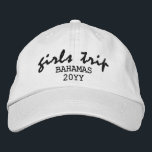 Girls Trip Modern Script Typography Personalized Embroidered Baseball Cap<br><div class="desc">Girls Trip Modern Script Typography Personalized Custom Embroidered Baseball Cap features the simple modern embroidered text "Girls Trip" with your personalized location and date or year. Perfect for your next girls trip. Created by Evco Studio www.zazzle.com/store/evcostudio</div>