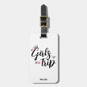 Girls Trip Silver Crown Red Heart White Vacation Luggage Tag