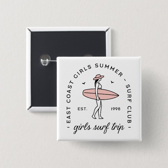 Girls trip surf club surfing besties summer surfer button (Front & Back)