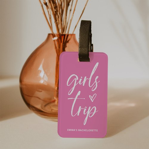 Girls Trip  Trendy Script on Pink and QR Code Luggage Tag