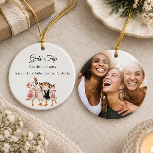 Girls Trip Vacation Travel Goose Photo Ceramic Ornament