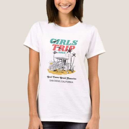 Girls Trip Vintage Retro Beach Custom Text T_Shirt