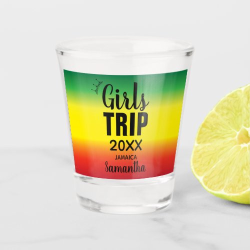Girls Trip with Crown Year  Name Green Yellow Red Shot Glass