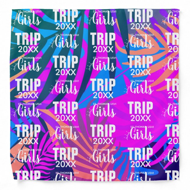Girls Trip with Crown, Year, Tropical Leaf Pattern Bandana (Front)