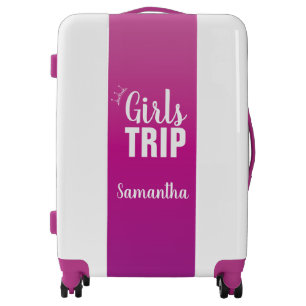 Girls Trip with Crown, Your Name, Hot Pink Magenta Luggage
