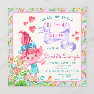 Girls Troll Birthday Party Invitations
