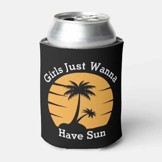 Girls Tropical Beach Vacation Summer Can Cooler (Can Front)