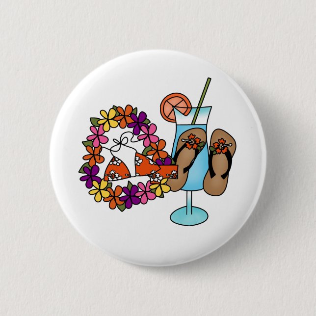 Girls Tropical Flip Flops Three Pinback Button (Front)