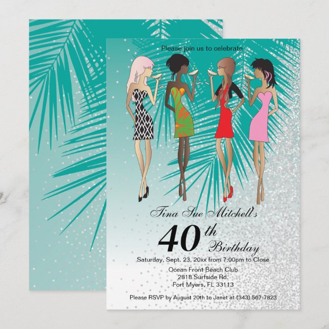 Girls Tropical Luau Party Invitation (Front/Back)
