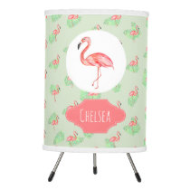 Girl's Tropical Watercolor Flamingo Pattern Name Tripod Lamp