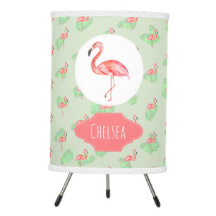 Girl's Tropical Watercolor Flamingo Pattern Name Tripod Lamp