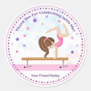 Girls Tumbling Birthday Favor Gymnastics Classic Round Sticker