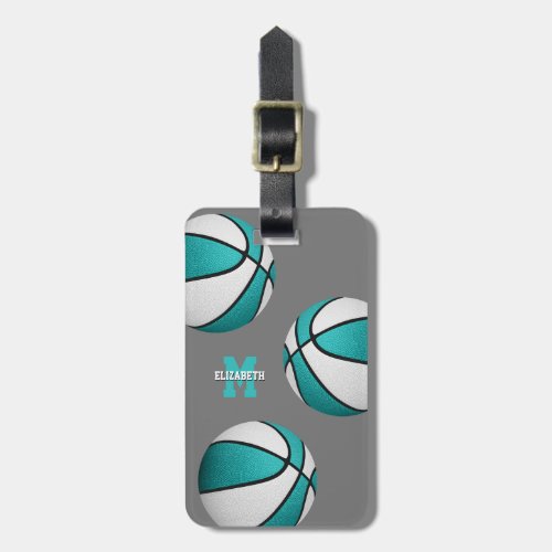 girls turquoise white basketball travel bag luggage tag