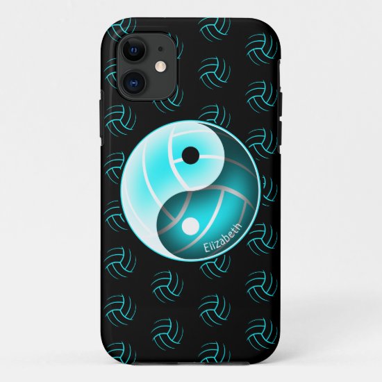 girls turquoise yin and yang w minimal volleyball iPhone 11 case