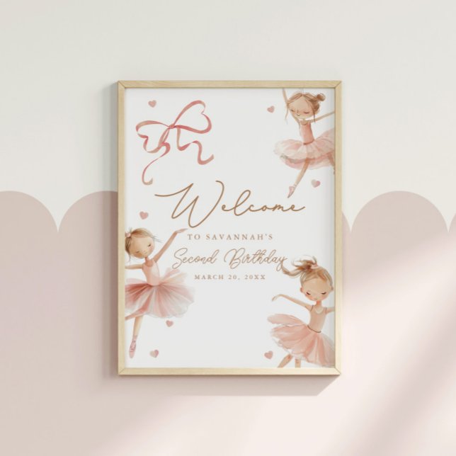 Girls' Tutu Cute Boho Ballerina Birthday Welcome Poster (Creator Uploaded)