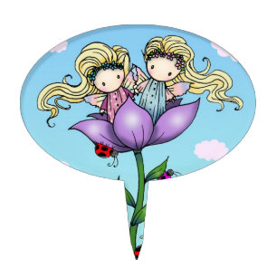 Girls Twin Fairies in Flower Cake Topper