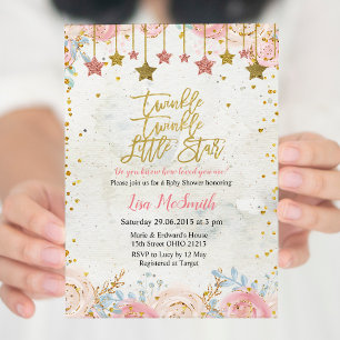 Girls Twinkle Little Star Baby Shower Invitation