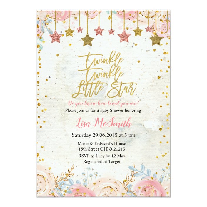 girls twinkle little star baby shower invitation  zazzle