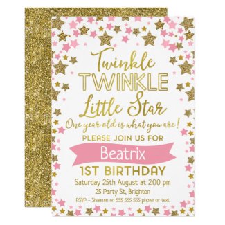 Girls Twinkle Little Star Birthday Invitation