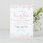 Girls Twinkle Little Star Pink & Gold 1st Birthday Invitation (Standing Front)