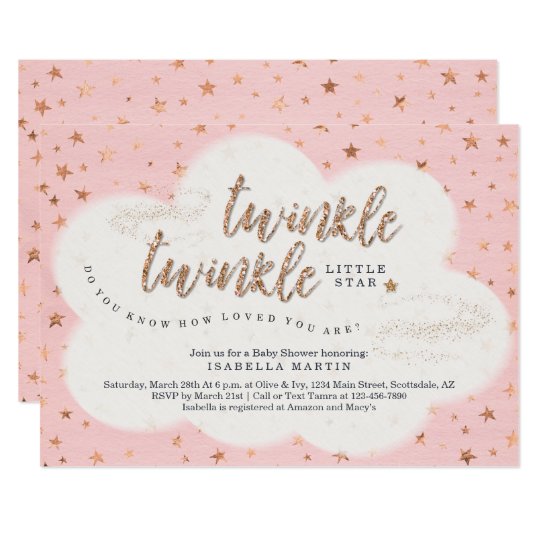 Girls Twinkle Twinkle Little Star Baby Shower Invitation Zazzle Com