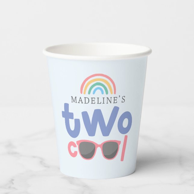 Girls Two Cool Rainbow 2nd Birthday Party Paper Cups (Back)