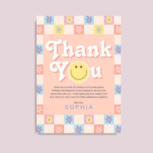 Girls Two Groovy Boho 2nd Birthday Thank You Card (Creator Uploaded)