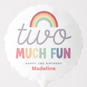 Girls Two Much Fun Rainbow 2nd Birthday Balloon