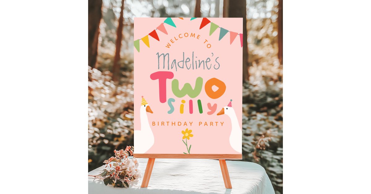Girls Two Silly Goose 2nd Birthday Welcome Sign | Zazzle