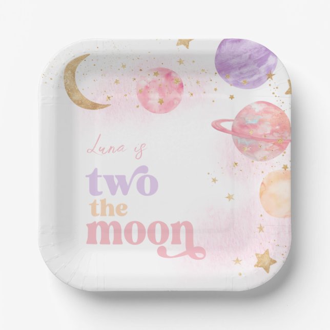 Girl's Two The Moon Party Plates (Front)