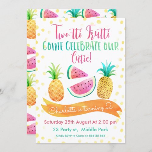Girls Two_tti Frutti 2nd Birthday Invitation