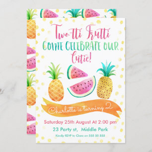 Girls Two-tti Frutti 2nd Birthday Invitation