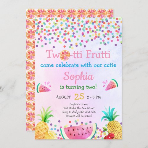 Girls  Two_tti Frutti 2nd Birthday Tropical Cute Invitation