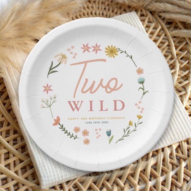 Girls Two Wild Wildflower Minimalist 2nd Birthday Paper Plates (Creator Uploaded)