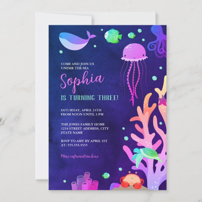 Girls Under the Sea Birthday Party  Invitation (Front)