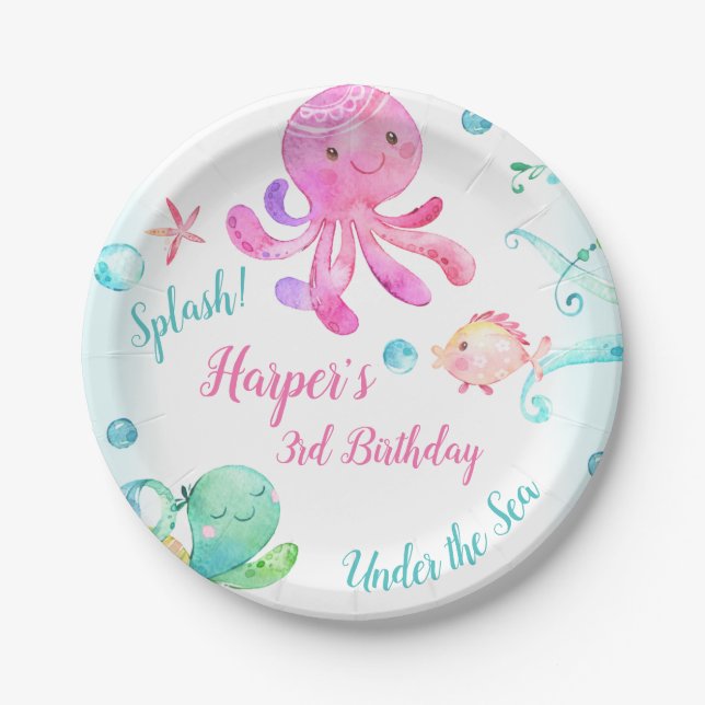 Girls Under The Sea Birthday Party Paper Plates (Front)
