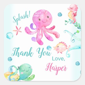 Girls Under The Sea Birthday Thank You Sticker by Sugar_Puff_Kids at Zazzle