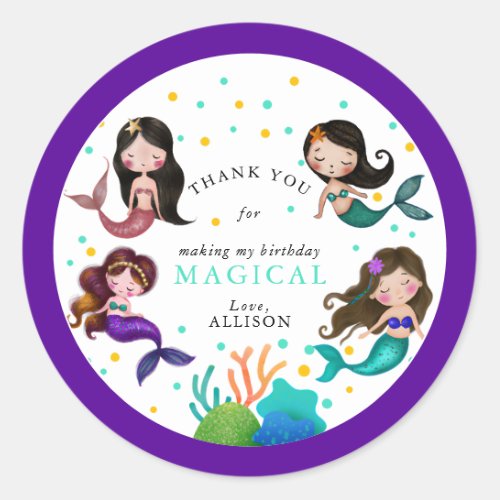 Girls Under the Sea Pretty Mermaids Birthday  Classic Round Sticker