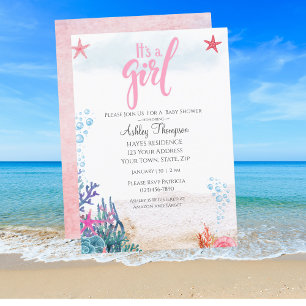 Girls Under the Sea Watercolor Baby Shower   Invitation